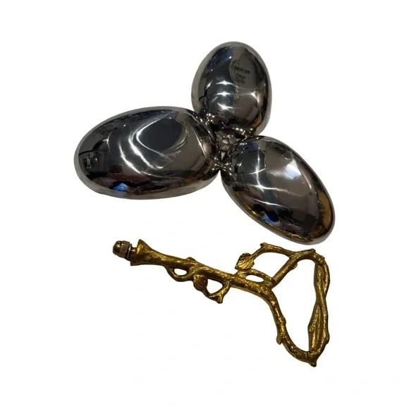 New Stainless steel candy dish 3 section with brass flower handle - Picture 2 of 8